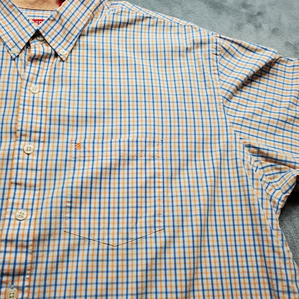 Izod Long Sleeve Button Down Plaid Shirt 1 Pocket Orange Blue White Men Sz 3XLT - Picture 6 of 11